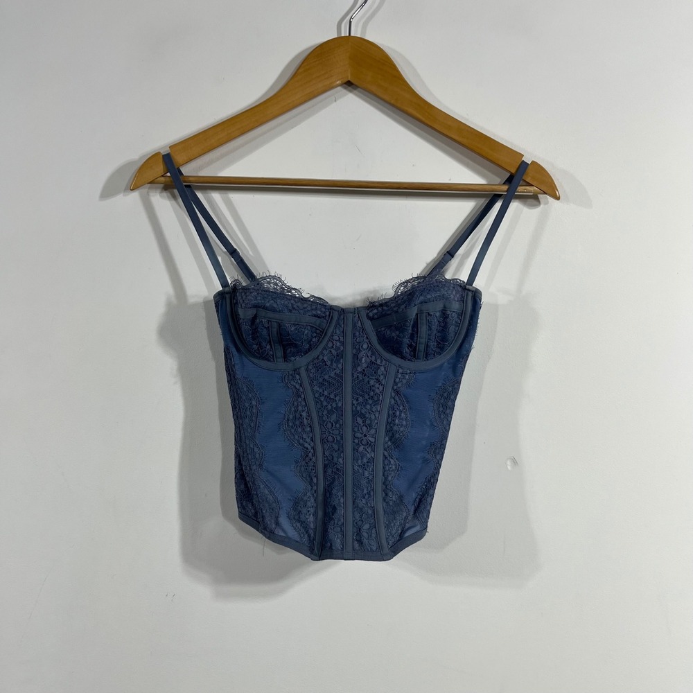 Womens VTG Renfair Fairy Grunge Lace Corset Top Size XS Coqette Dainty Boho Y2K